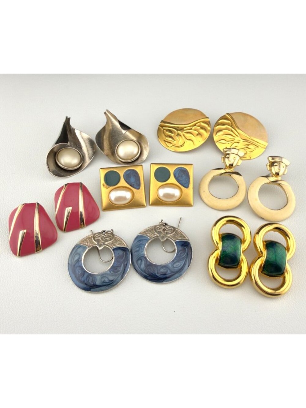 Vintage Enamel Retro 80s 90s Earring Lot Pierced Gold Tone Silver Tone